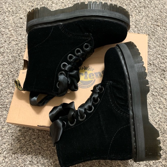 Dr Martens Molly Velvet Platform Boots - Picture 2 of 7